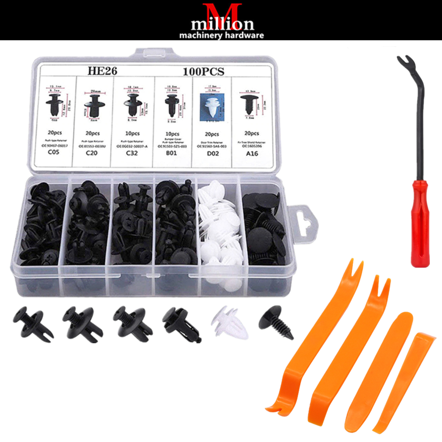 6 Sizes 100pcs Clip Trim Kit Car Push Pin Rivet Bumper Door Panel Retainer Assortment Perodua Proton Toyota Honda