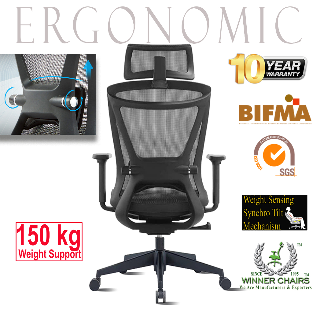 Office Chair 328-3D-BLK Ergonomic Highback Mesh Winner Chairs / Computer Chair