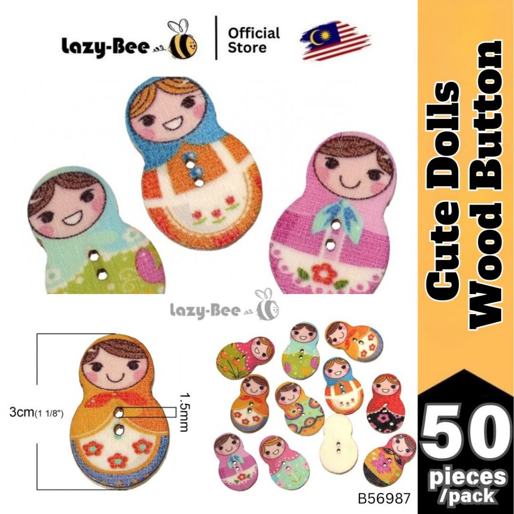 WB135: 50 pieces 30x19mm Russia Doll Matryoshka Wooden Buttons Cute Sewing Baby Craft DIY Scrapbooking Crafts [ B3 ]