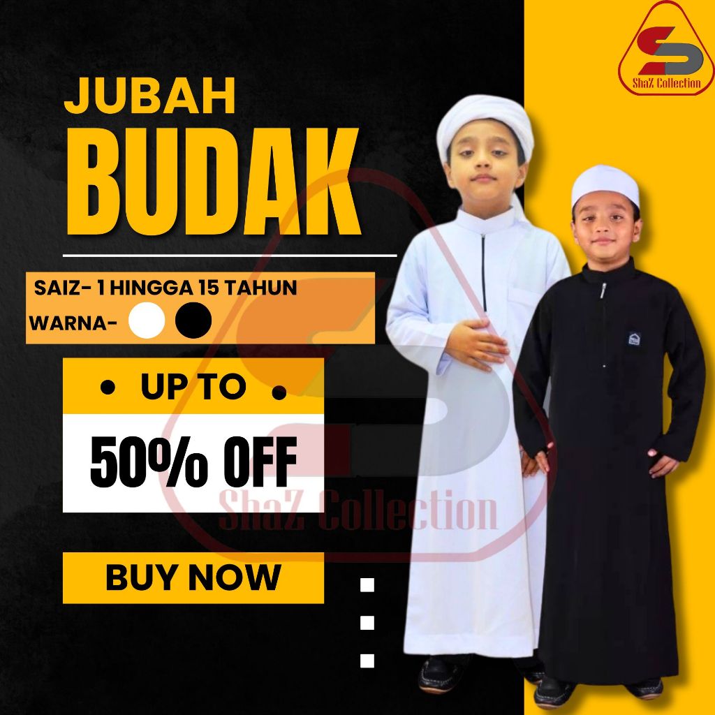 Jubah Tahfiz Budak Lelaki Koshibo Zip / Button Hitam & Putih by Al Hafiz High Quality