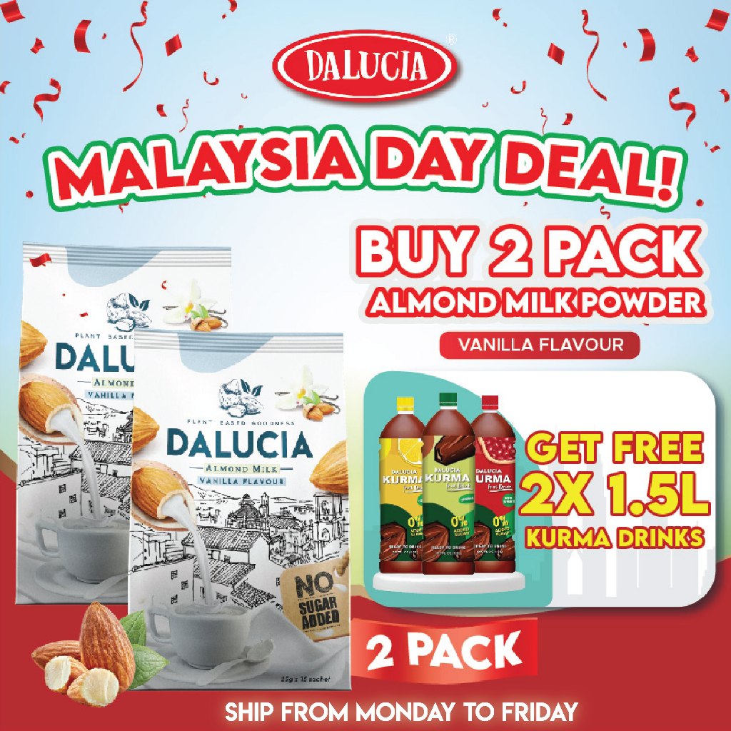 Dalucia Almond Milk Powder Vanilla Flavour (2 packs) /Susu Badam /Plant Based Non-dairy/Lactose Free