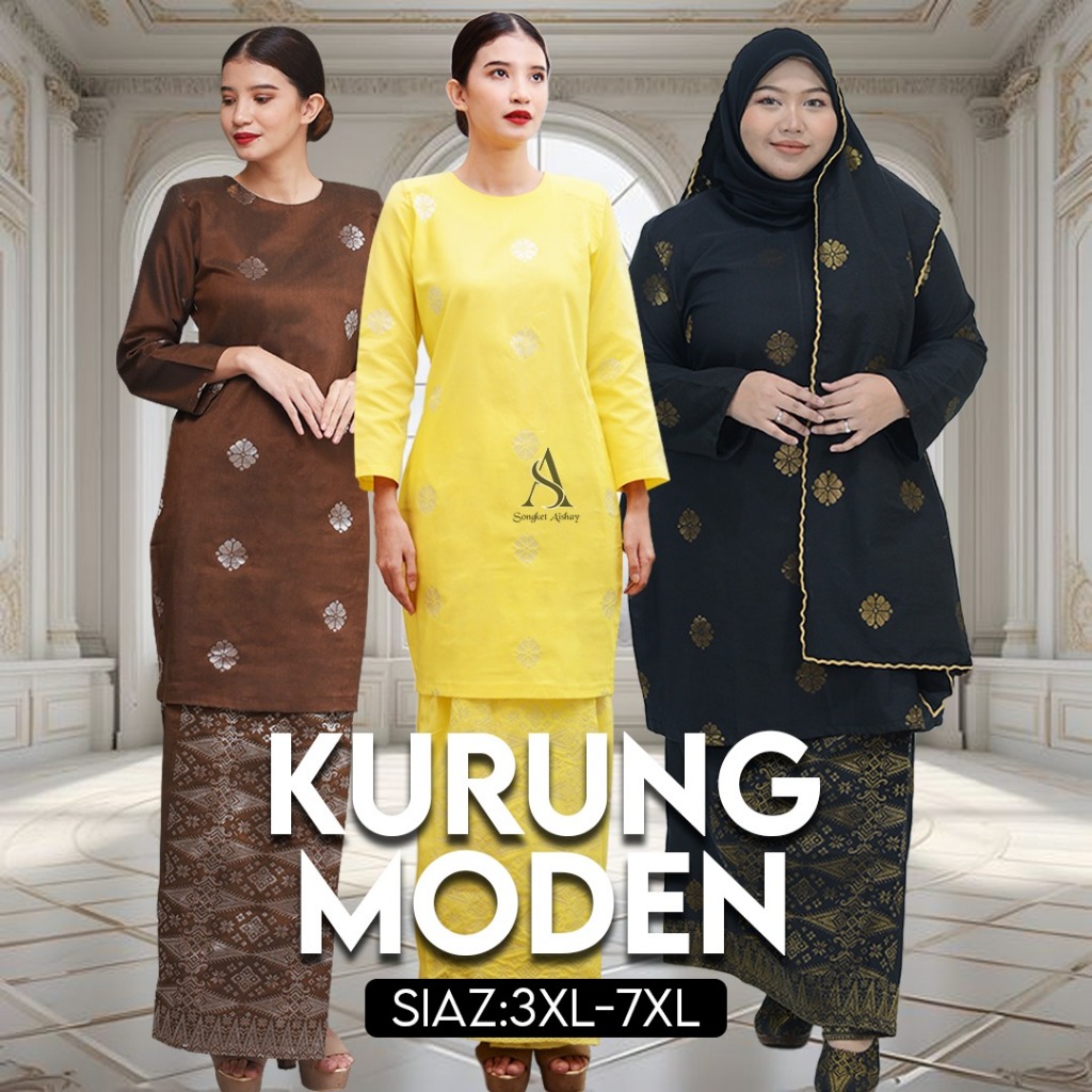 (3XL-7XL ) KURUNG MODEN I SONGKET TENUN | MUSLIMAH WOMAN DRESSES PLUS SIZE | Cotton 100%