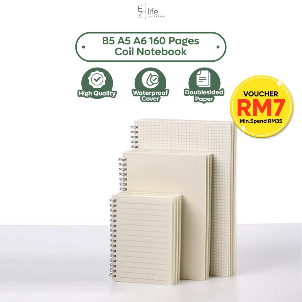 BUY 35-7 EzLife B5 A5 A6 160 Pages Blank Grid Line Matte Cover Notebook Spiral Book Journal Diary Student Buku Nota 笔记本