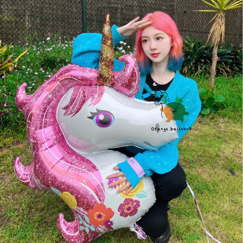 BIG 33inch Unicorn Pony Foil Balloon Happy Birthday Party Decoration Hari Jadi Belon 网红独角兽铝膜气球