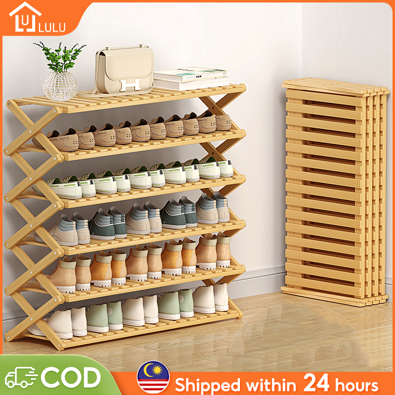 LULU 3/4/5/6 Layers Shoe Rack Rack Kasut Organizer Bamboo Shoe Rack Over 30+Pairs Storage Rack Shoes Rack Cabinet 鞋架