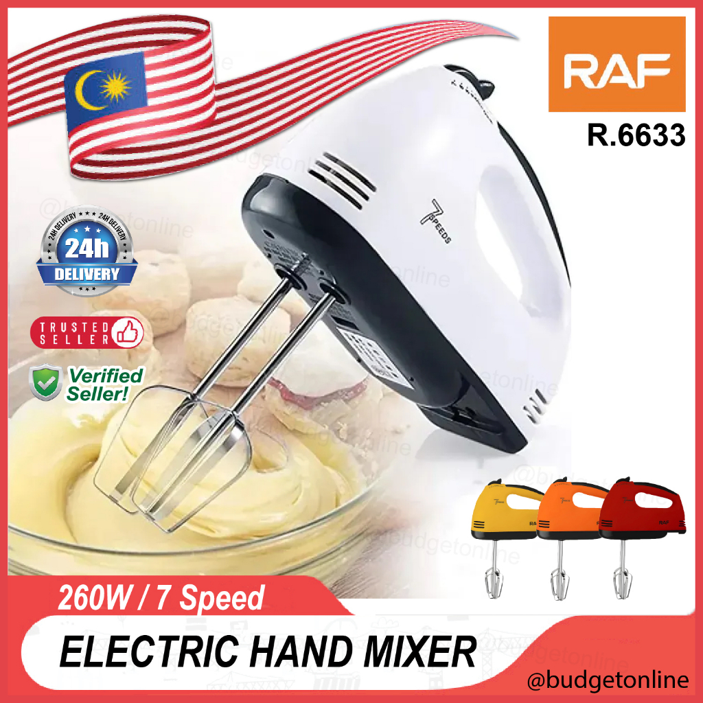 RAF/SCARLETT Electric Hand Mixer 7 Speeds Portable Handheld Baking 260W with Beater Whisk / Mesin Pengadun Tepung Pengis