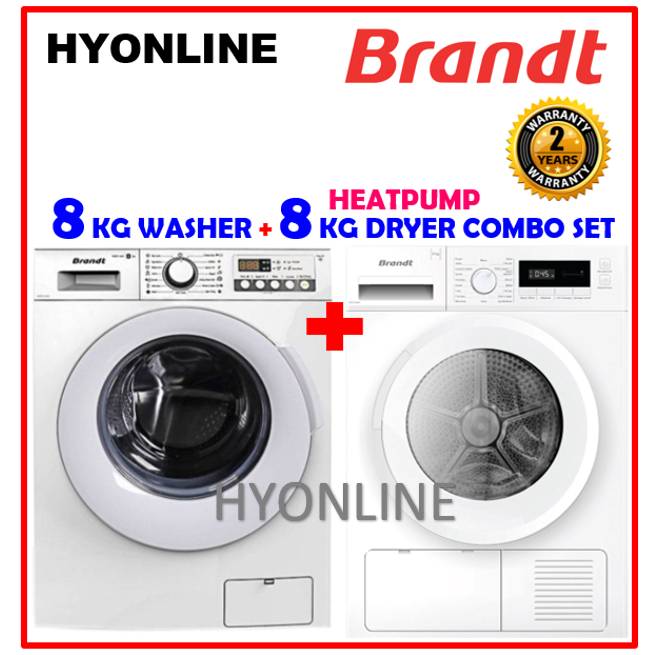 BWF814AG + DFB183HWA - BRANDT 8KG FRONT LOADING WASHING MACHINE + 8KG HEAT PUMP DRYER COMBO SET