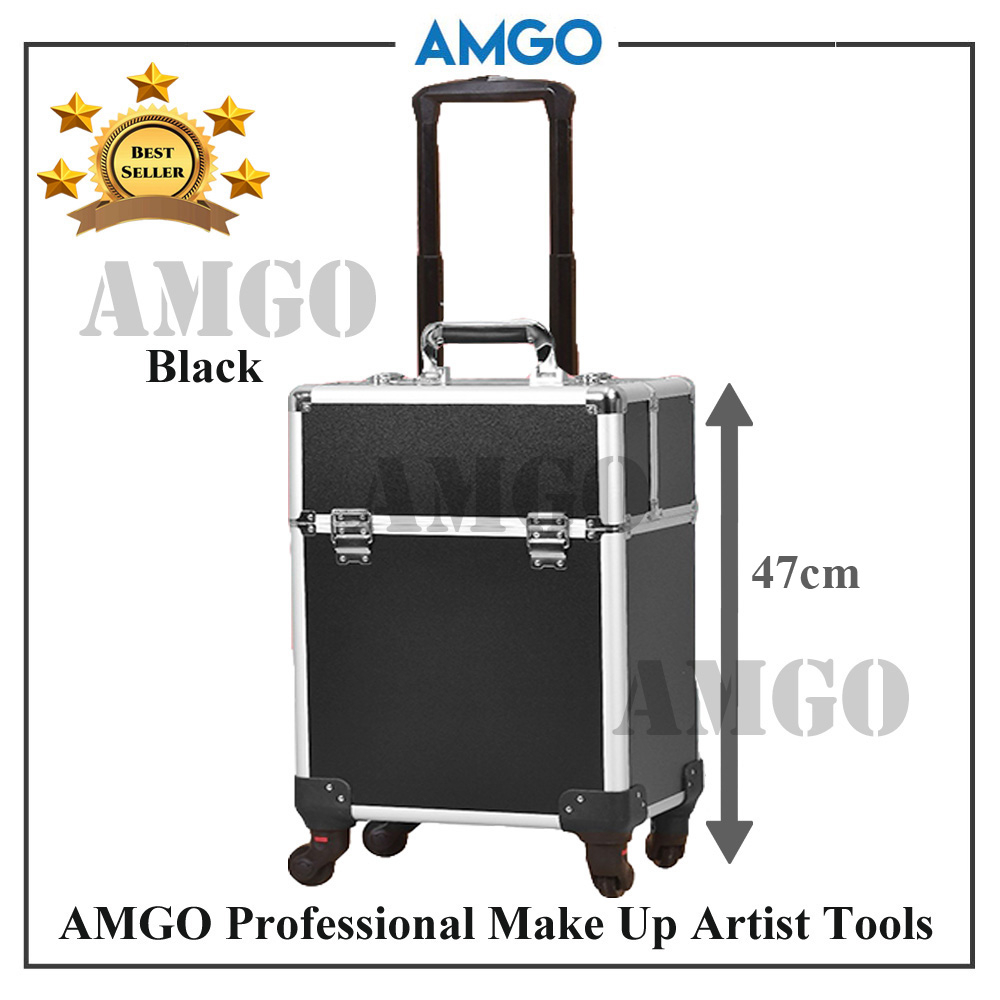 AMGO Professional Makeup Artist Tool Box Make Up Organizer Beauty Storage Make up Trolley [Black]