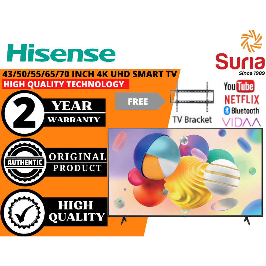 (Free Delivery Kedah,Penang & Perlis) Hisense 50/55/65/70 Inch 4K UHD SMART TV 50A6100K 55A6100K 65A6100K 70A6100K