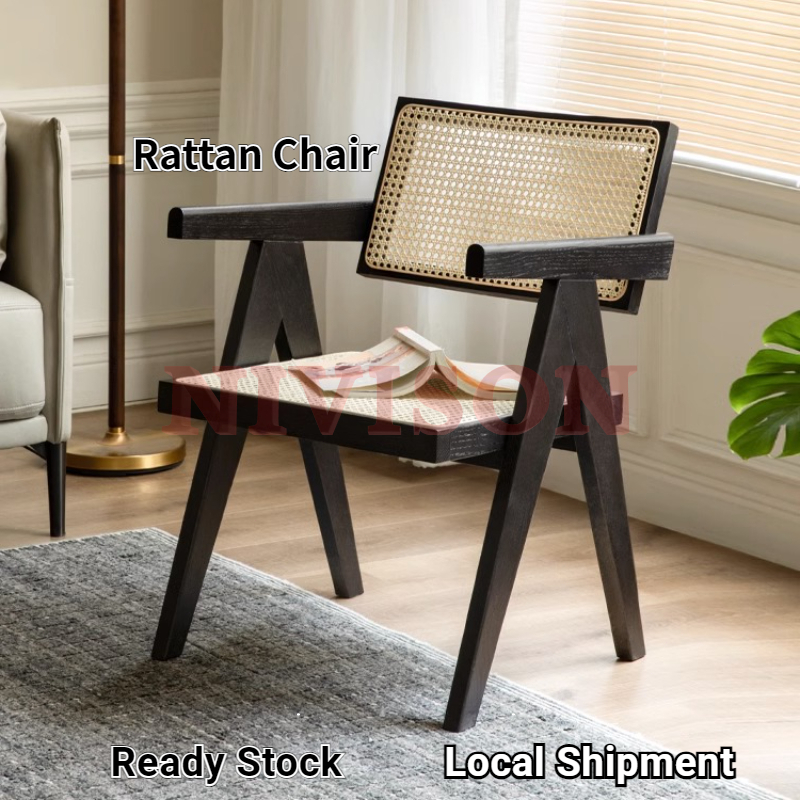 Rattan Chair Dining Chair Armchair Back Chair Natural Solid Wood Chair Ins Style Nordic Simplicity 餐椅 Black Chair