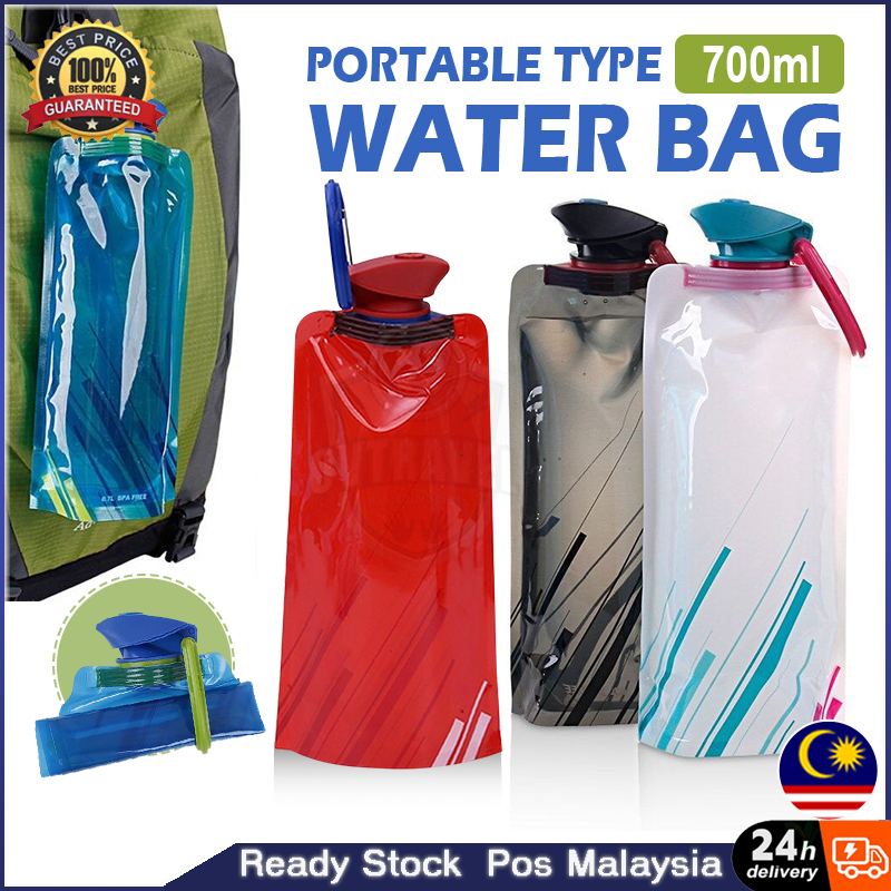 700ml Foldable Water Pouch Outdoor Portable Sports Water Bottle Bag Reusable Travel Camping Hiking [Ready Stock]水袋