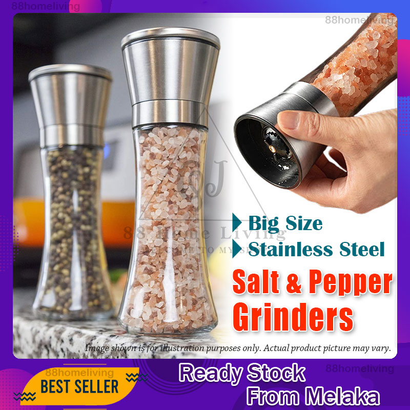 Stainless steel salt and pepper mill manual food herb grinders spice jar containers kitchen gadgets spice bottles glass