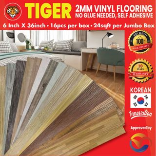 [ FAST DELIVERY ] DIY TIGER 2MM VINYL FLOORING SELF ADHESIVE(NO GLUE NEEDED)36keping 54sqft WOODEN/WATERPROOF/MURAH