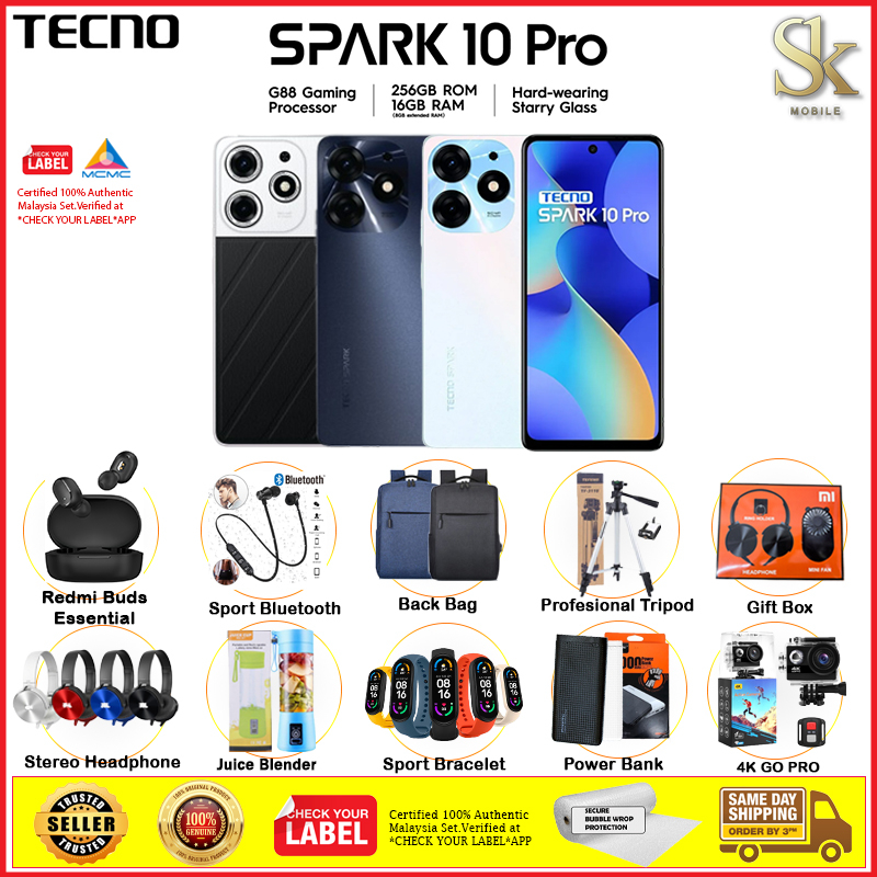 Tecno Spark 10 Pro 4G Smartphone | 8GB RAM + 256GB ROM | 1 Year Warranty By Tecno Malaysia Set