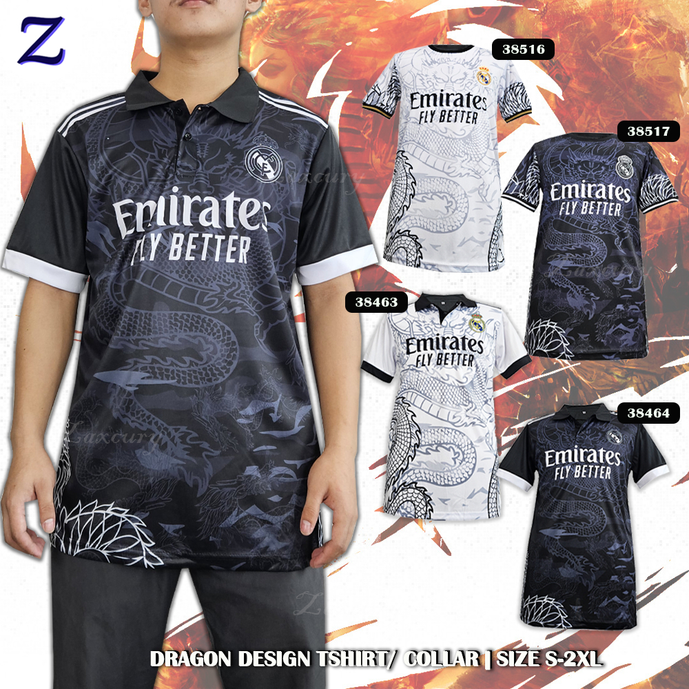 Baju Jersey Real Madrid Dragon Ltd. Ed. corak Bercolar graphic design naga/ Size: S-XL / Baju Jersi Bola Sepak Lengan Pe