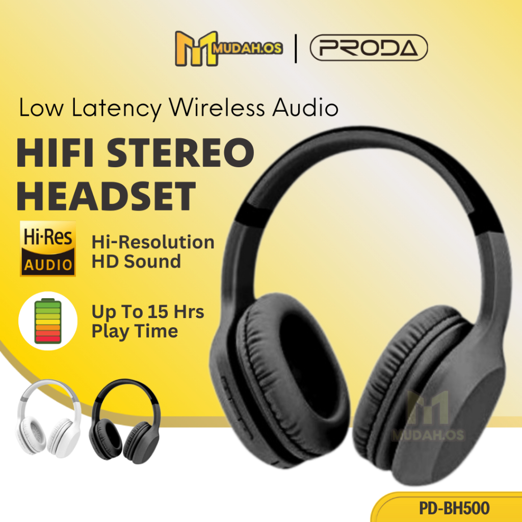 PRODA Headphone Wireless Headset MDBH500 AUX Headphone Bass Headphone Over Ear Headphones Noise Cancelling Headphones