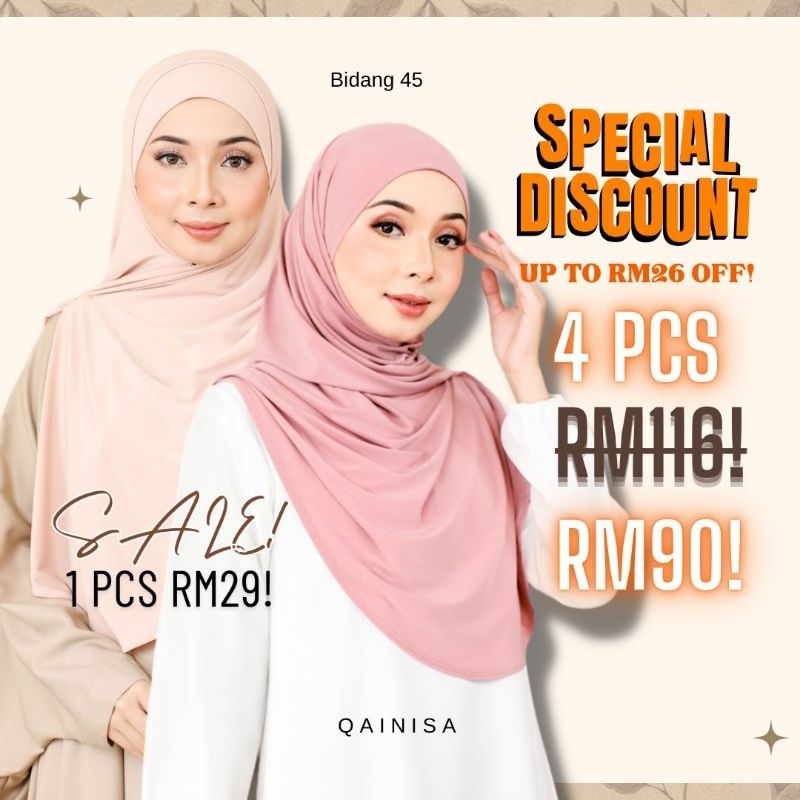 B45 - 1 HELAI RM20, tudung murah, tudung instant bawal lezi, qainisa, tudung malas, bawal berdagu, bawal viral sekarang