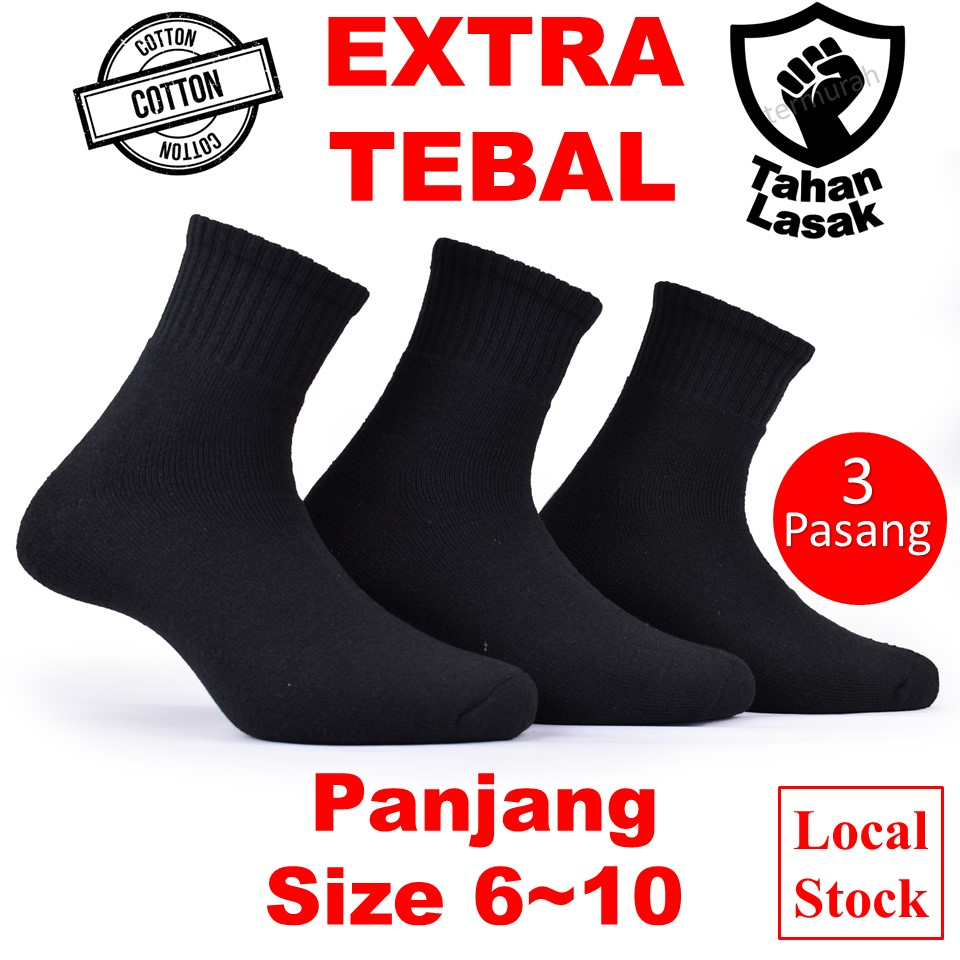 stoking stokin lelaki kerja tebal panjang hitam cotton tahan lasak thick black long working socks sock men safety boots