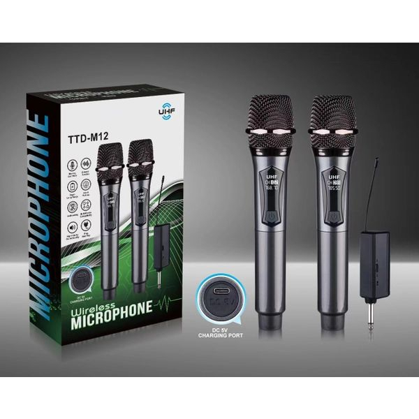 WIRELESS MICROPHONE TTD-M12 TTD-M16 Double Wireless Profesional Rechargeable Microphone Karaoke HD Receiver