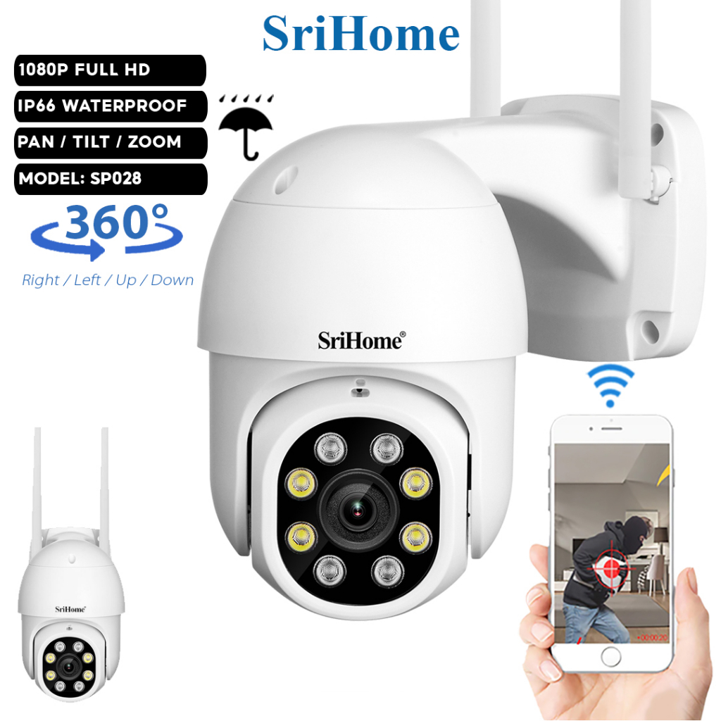 SriHome SP028 Camera WiFi CCTV 1080P FHD 360° IP Security Cam Waterproof Night Vision Two-Way Voice