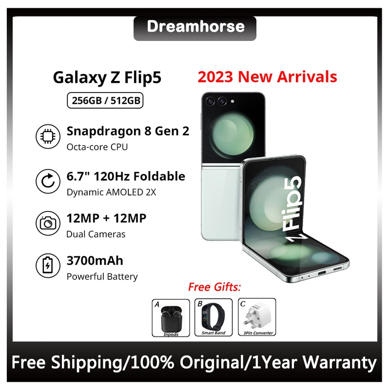 Samsung Galaxy Z Flip 5/5G Snapdragon 8 Gen 2/6.7'' 120Hz Foldable Dynamic AMOLED 2X Display Android 13 Galaxy Z Flip5