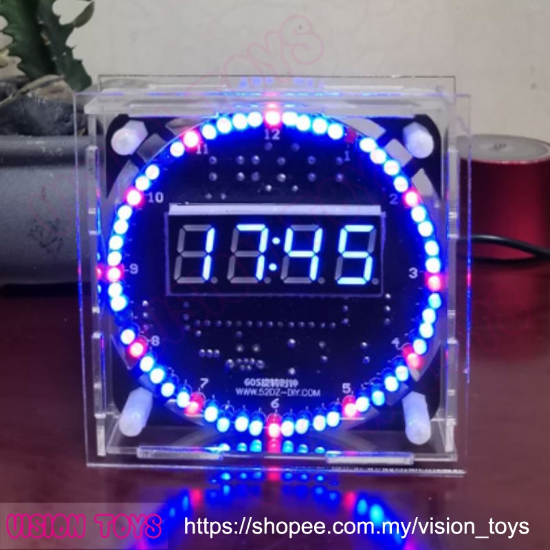 Electronic Learning DIY Digital Animation LED Clock DIY Assembly Loose Component With Temperature Auto Dim - Blue Color