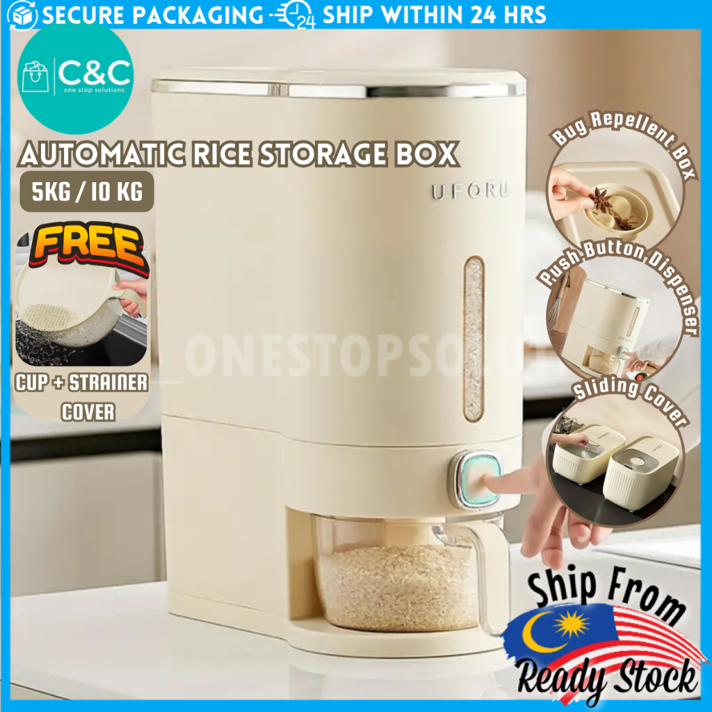 C&C 10kg Rice Dispenser Airtight Automatic Rice Dispenser Rice Storage Box Rice Box Bekas Beras 10kg Bekas Telur 米桶