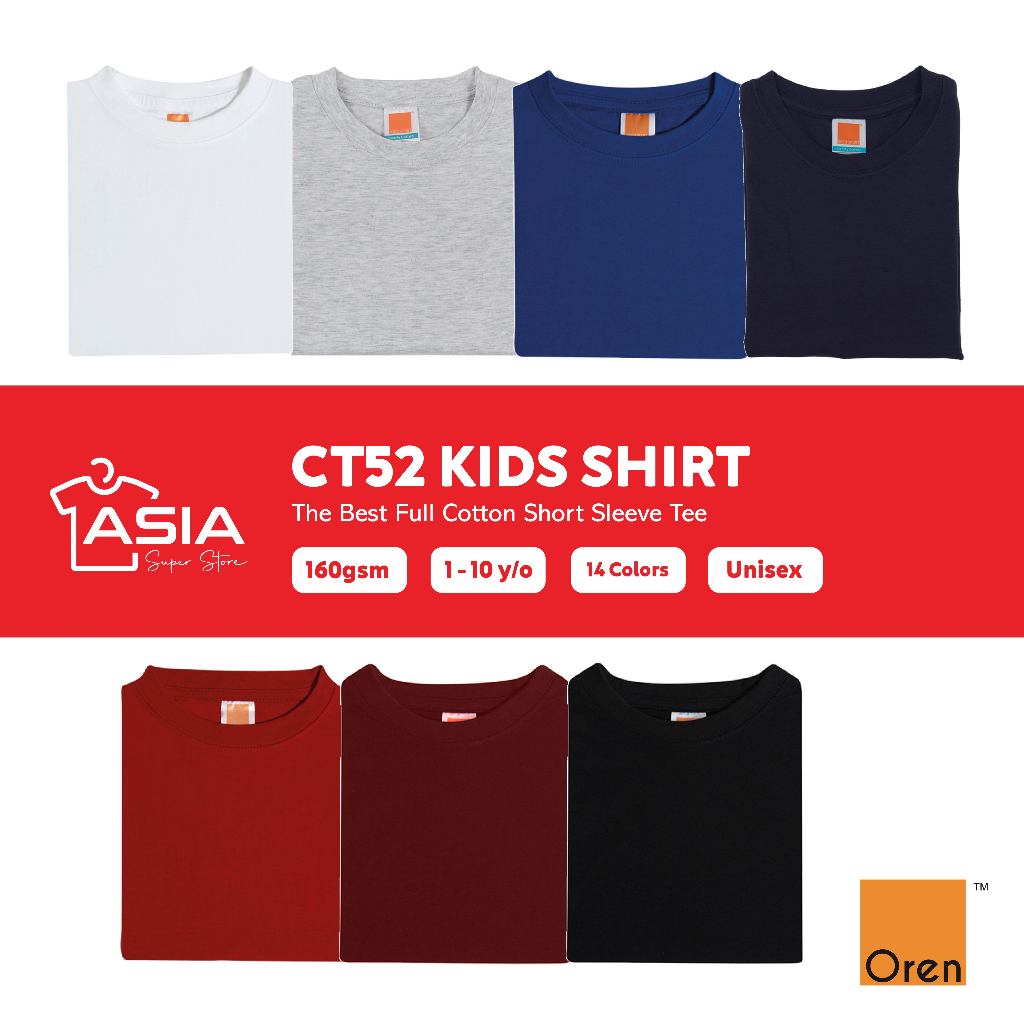 ASIA x OREN SPORT Plain Kid Tshirt Cotton Baju Kosong Baju Budak Baju Kanak-Kanak Youth Kids T-shirt CT52 Group A