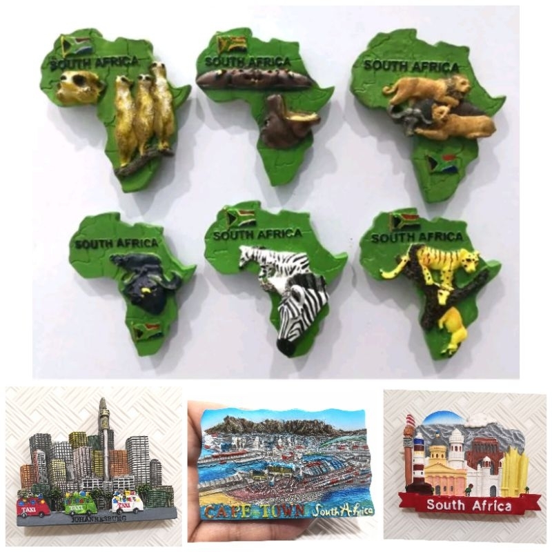 [B62] South Africa | TUNISIA | UGANDA | THE BIG FIVE | tourist souvenir magnet - Map with wildlife