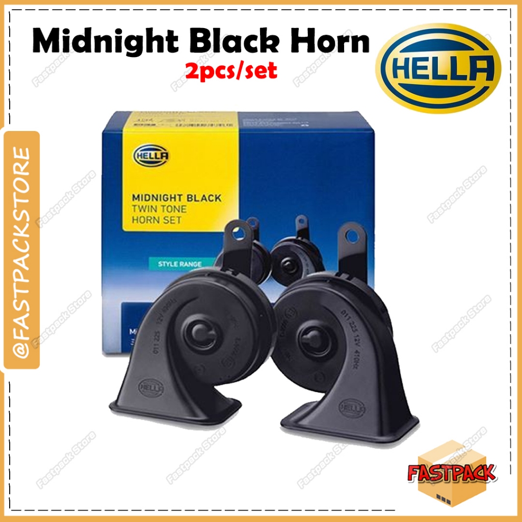 HELLA Midnight Black 12VTwin Tone Car/Motor Horn Snail Horn Set Hon Kereta 110dB(A) Relay 车喇叭 2pcs/set