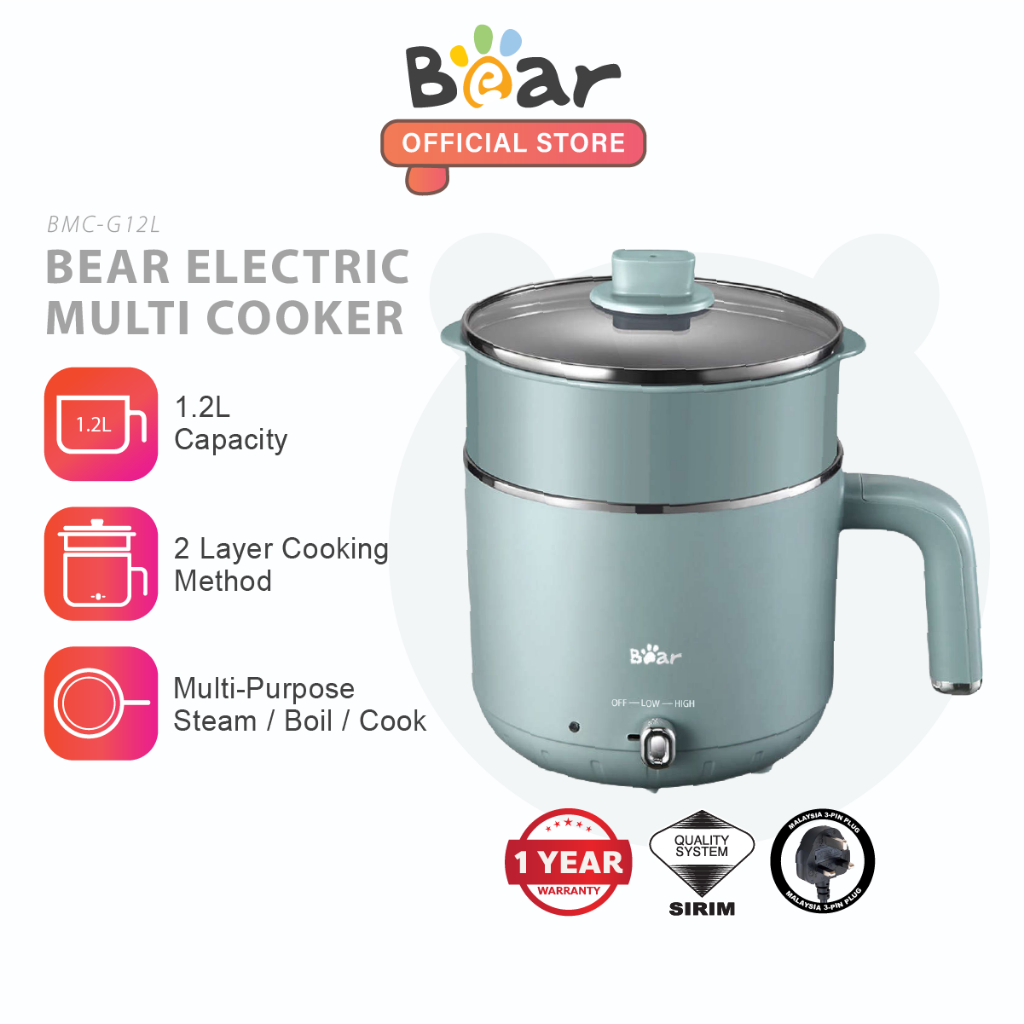 Bear Multi Cooker Steamer Electric Hot Pot Boiling Pot 2-Layers Rice Cooker (1.2L) BMC-G12L