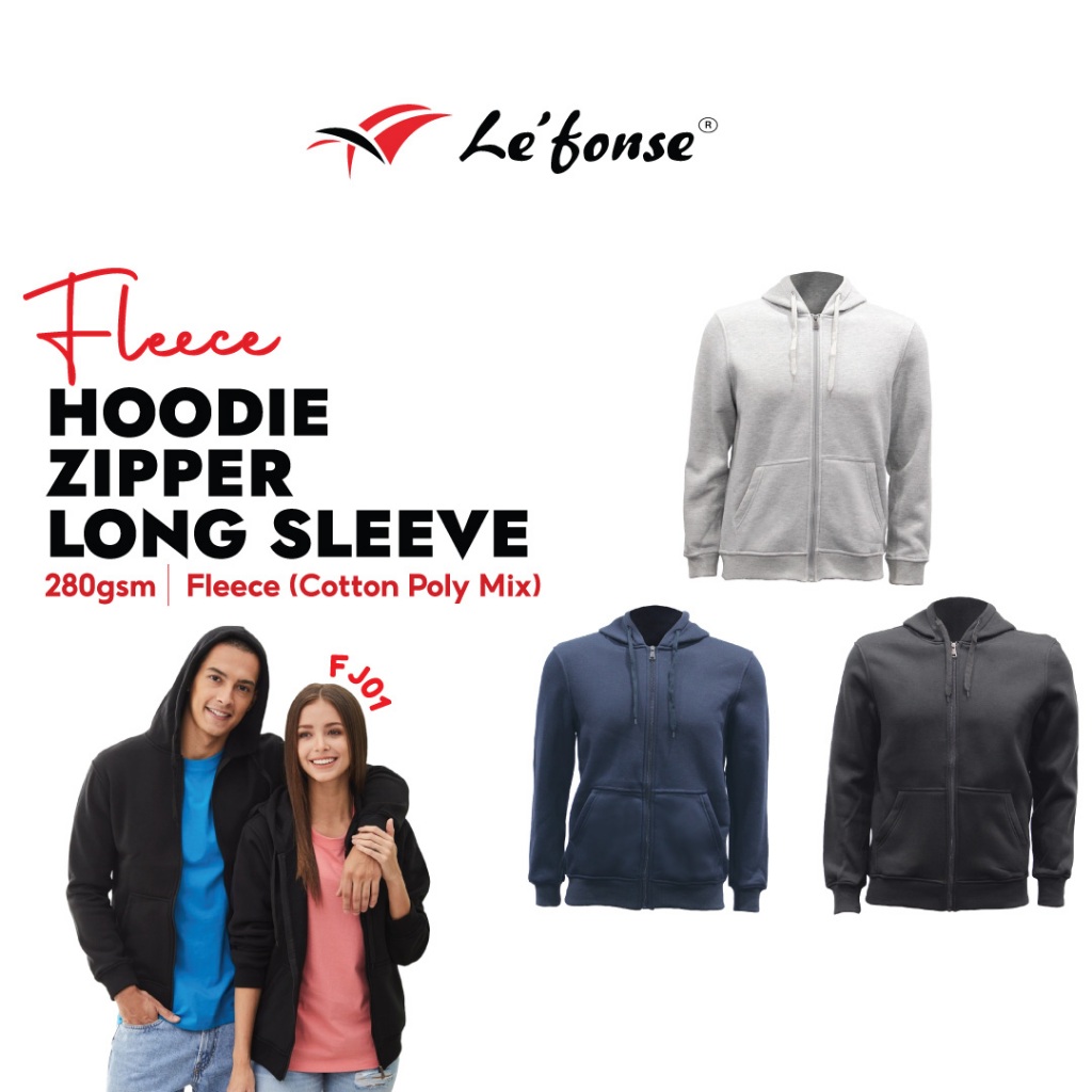 Lefonse Hoodie Sweater Comfort Fleece Long Sleeve Unisex - Black/Navy Blue/Melange (280gsm) FJ01