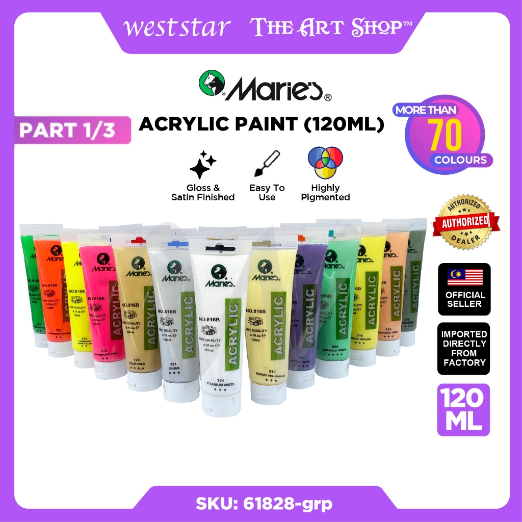 [Weststar] MARIES Acrylic Paint 120ml (1/3),Acrylic Colour For Art Painting, Non Toxic Acrylic, Waterproof Paint