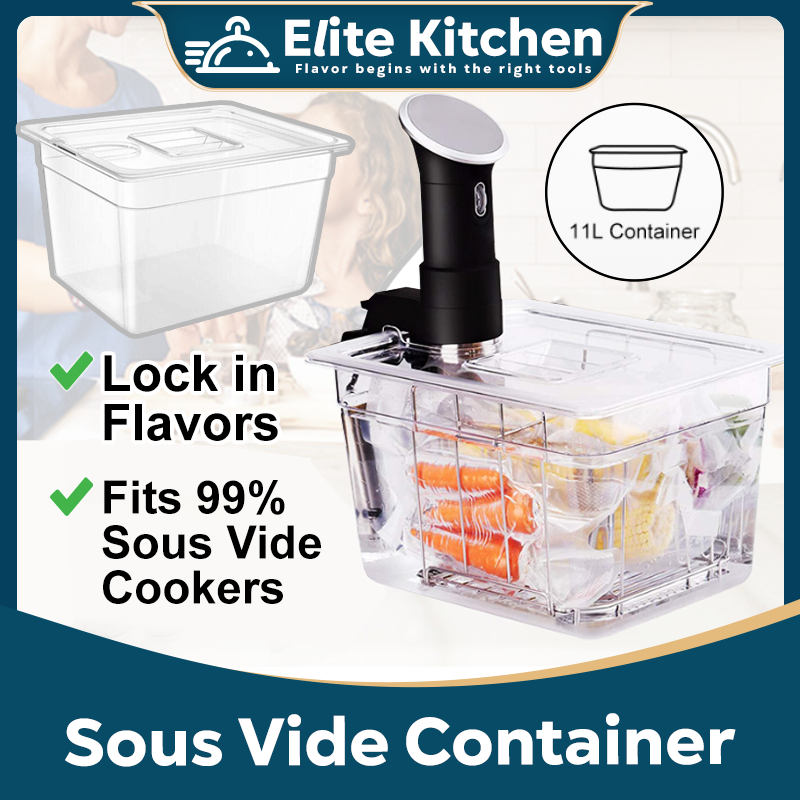 Elite Kitchen - Anti Float Heat Resistant Stainless Steel Sous Vide Cooker Container with Lid Sous Vide Rack Kit Cookwar