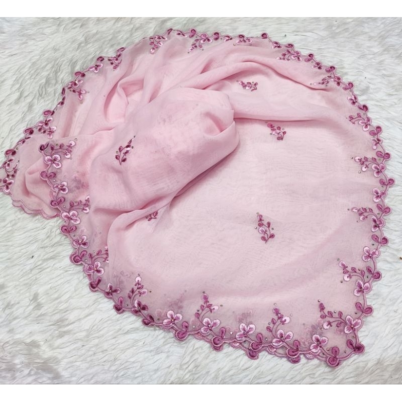[NEW] MURAH TUDUNG BAWAL ASLI NO 1 KERAWANG SULAM MESIN BIDANG 45 MATERIAL COTTON VOILE JAPAN KO
