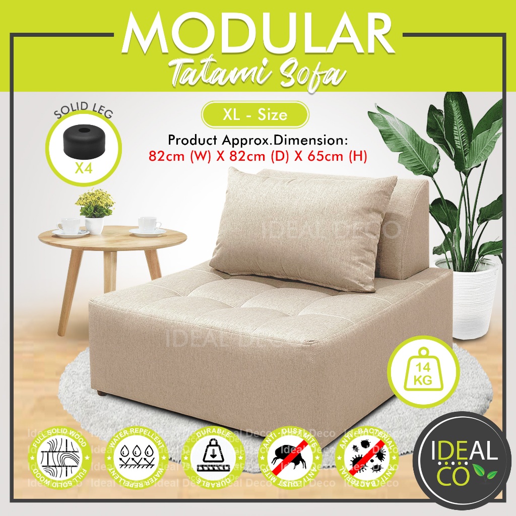 (Free Delivery) Modular Sofa : Minimalist Design Water Repellent Fabric Tatami Solid Wood Sofas (L / XL) 1 Seater