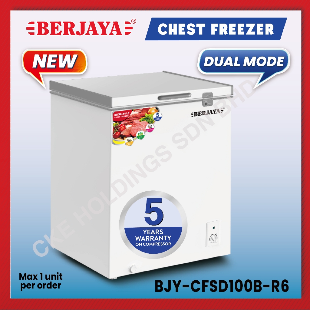 (130 LITRE) Berjaya Premium Dual Chest Chiller & Freezer BJY-CFSD100B-R6 (White) 5 YEARS Compressor warranty