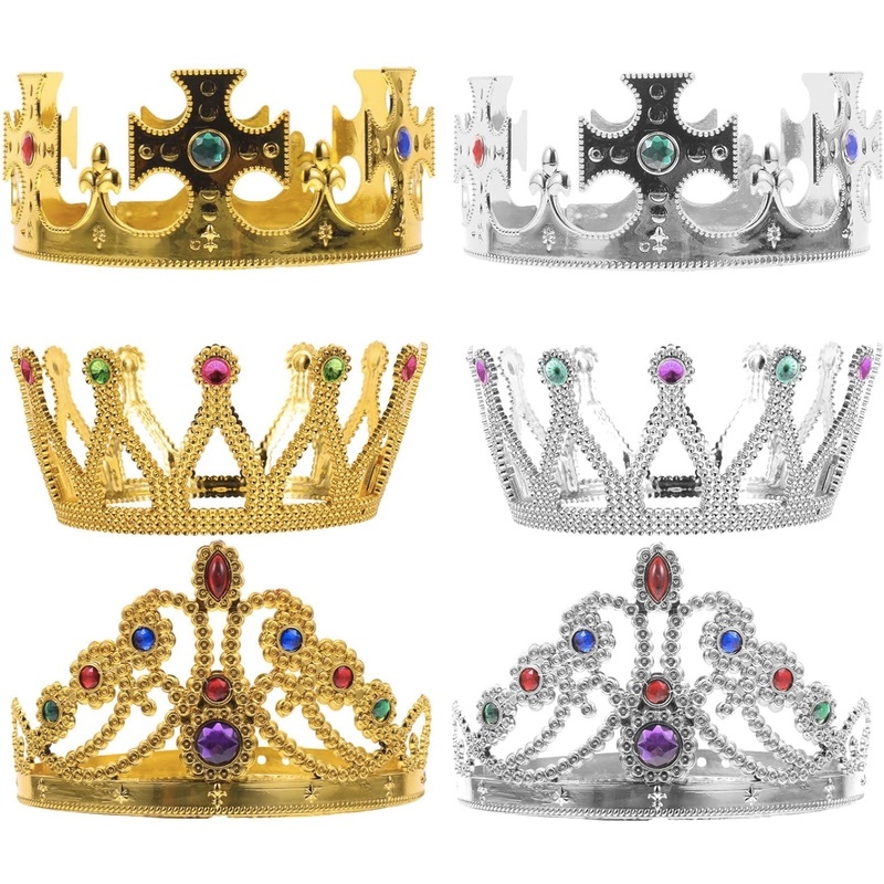 1pc Plastic Crown | Royal King Queen Prince Princess Jeweled Crown | Perfect for Dress-Up Cosplay Party Props Costume