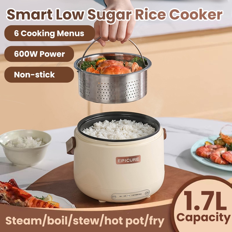 [Ready Stock] Low-sugar Desugar Rice Cooker  Mulitfunctional  Electric Cooker 1.7L Mini Rice Cooker Small Hot Pot