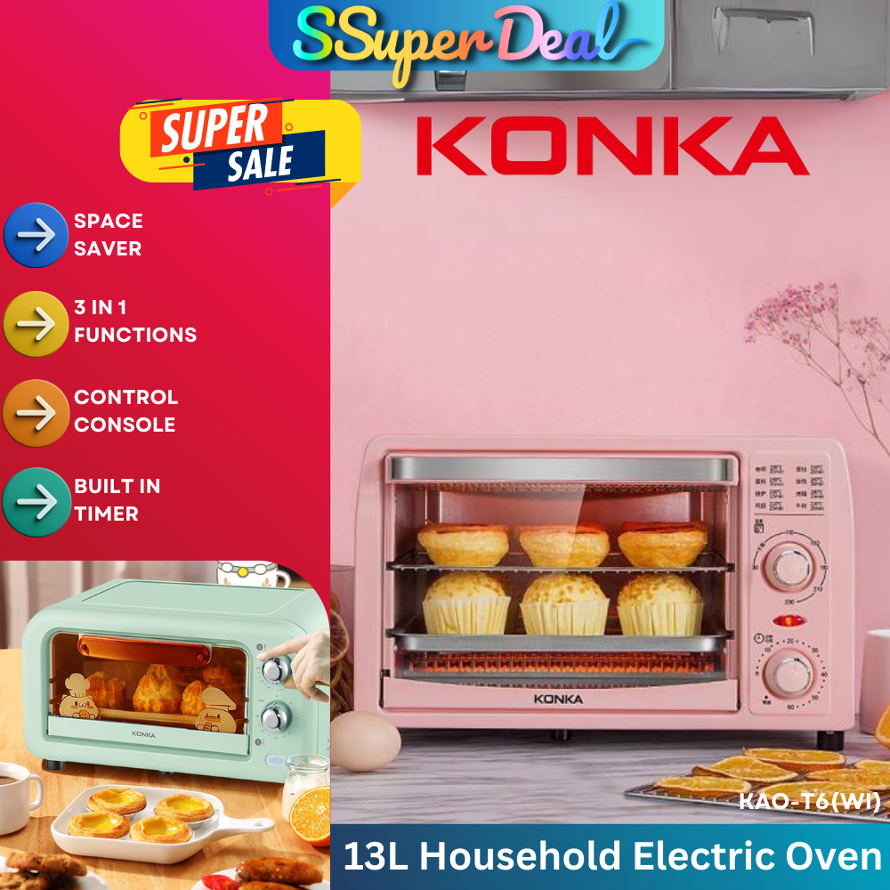 KONKA Electric Baking Oven 13L Pink Kitchen Multifunctional Small Roaster Low Temperature Fermentation Pizza Toaster