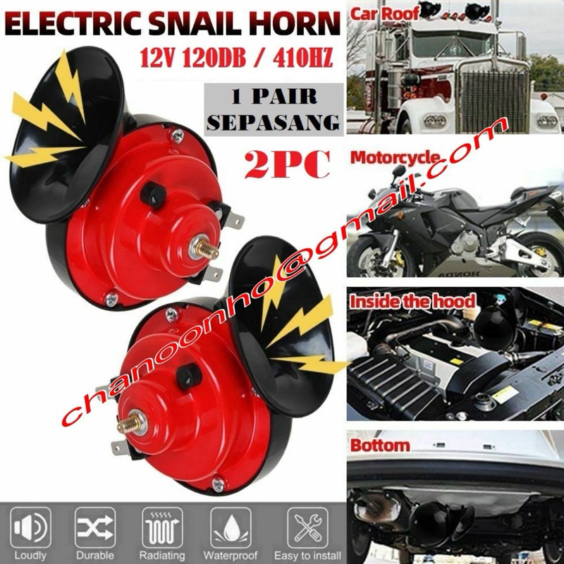 2Pc Horn Super Loud 120DB Snail Air Horn Siren Car Motorcycle Hon Kereta Motosikal Electric Siren Snail Loud Train Horn