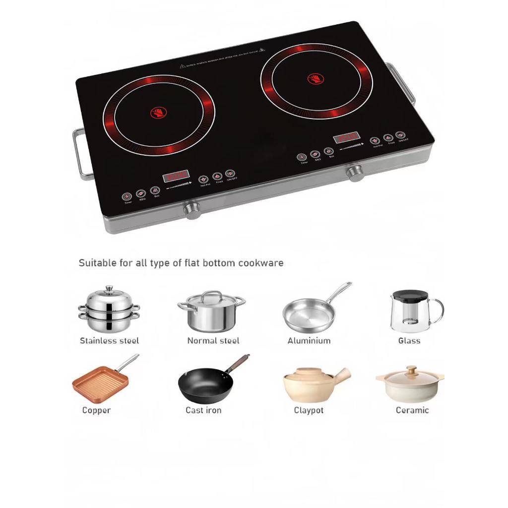 Infrared Ceramic Cooker Hob Touch Control Panel 2 Burner Cooktop Tabletop Multi Pots Tempered Glass Stove 3500 W