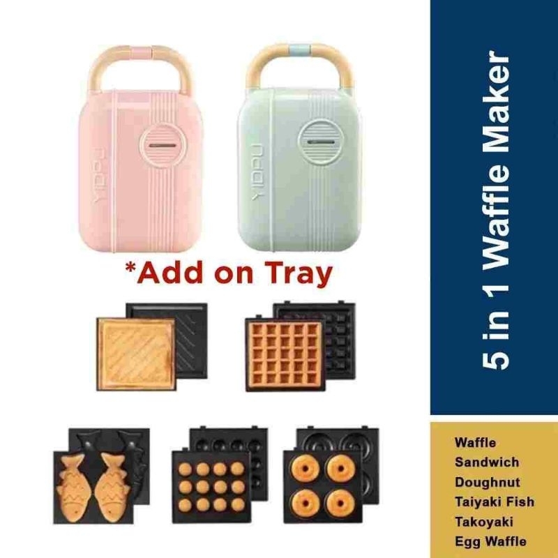 YIDPU 5 in 1 Add On Breakfast Maker Waffle Maker Pan Cake Machine Sandwich Maker Mesin Sarapan Pagi 5in1