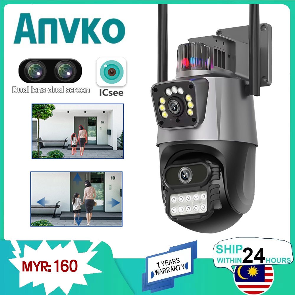 Anvko Outdoor HD 8MP 4K Dual Lens WiFi IP Security Camera Night Vision IP66 CCTV Two Way Talk Motion Detection APP ICSEE