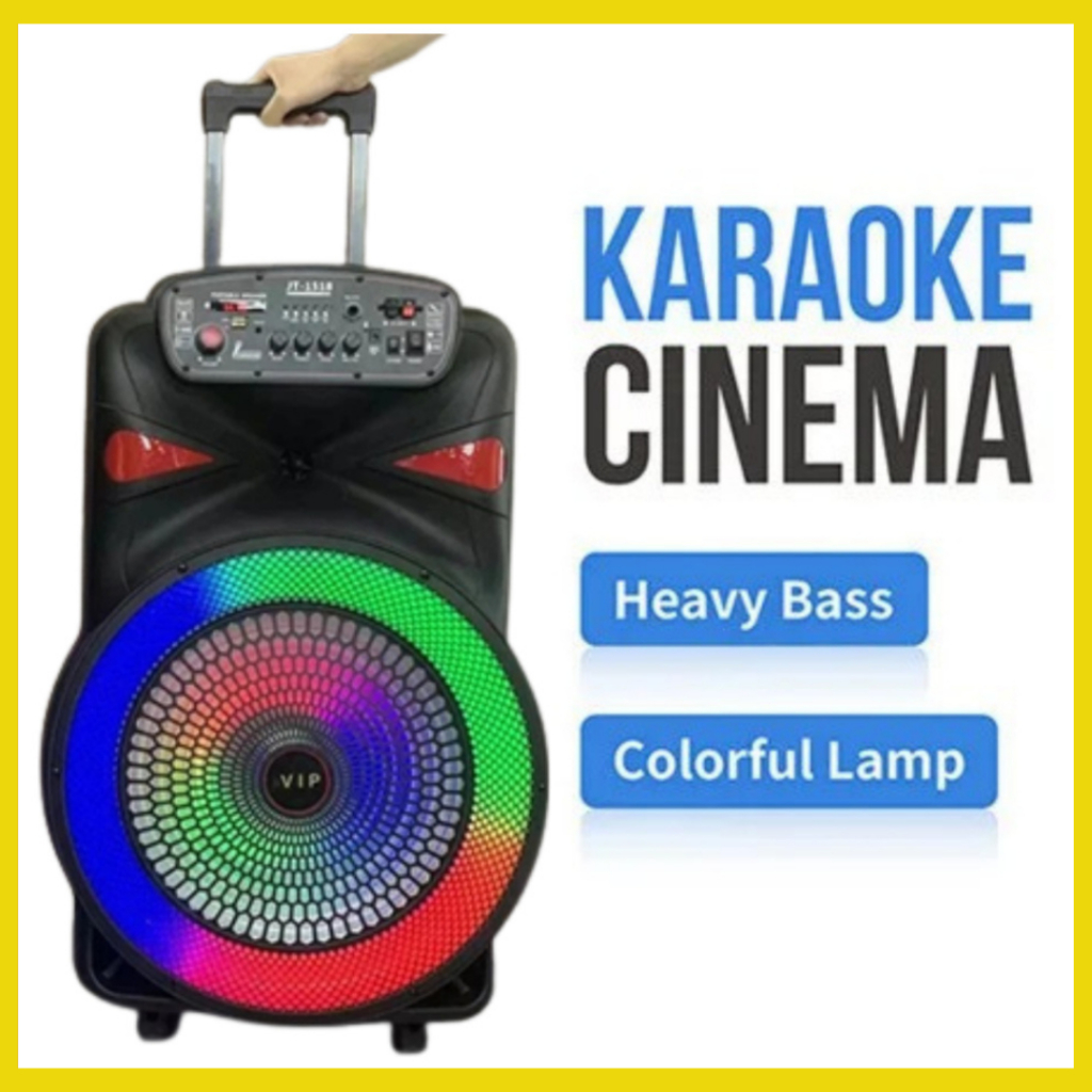 Wireless Speaker Bluetooth 15 Inch Trolley Speaker Super Bass Subwoofer Portable Speaker Roda Recharge Free Wireless Mic