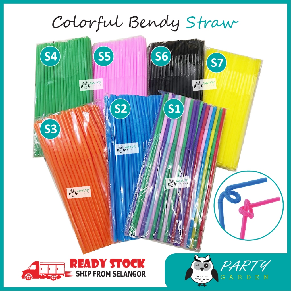 100pcs Colorful Bendy Straw Assorted Color