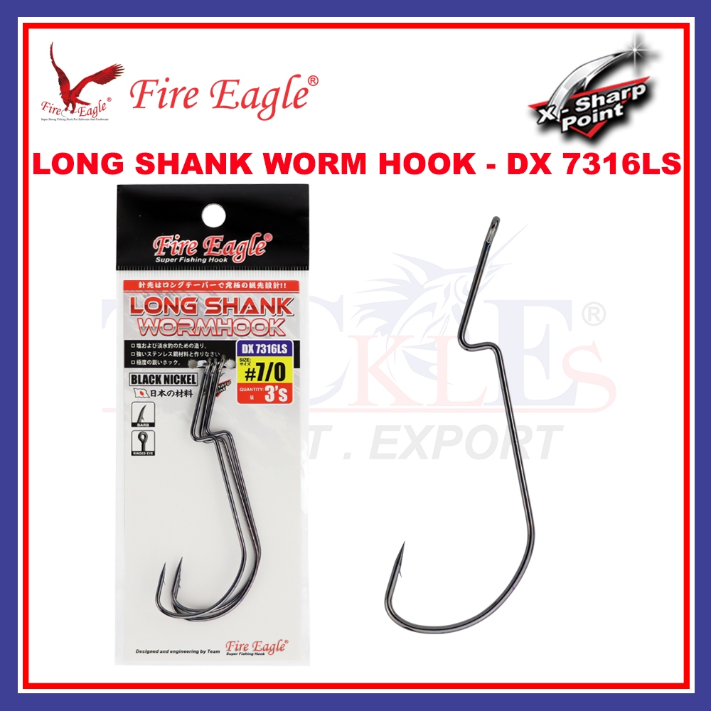 Fire Eagle Long Shank Worm Hook DX7316LS Fishing Hook Matakail Pancing Black Nickel Weedless Soft Plastic