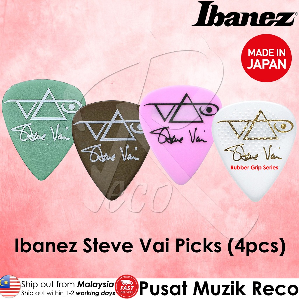 Ibanez Steve Vai Signature Guitar Picks (4pcs) (Brown, Green, Pink, White) 【Made in Japan】 Pemetik Gitar