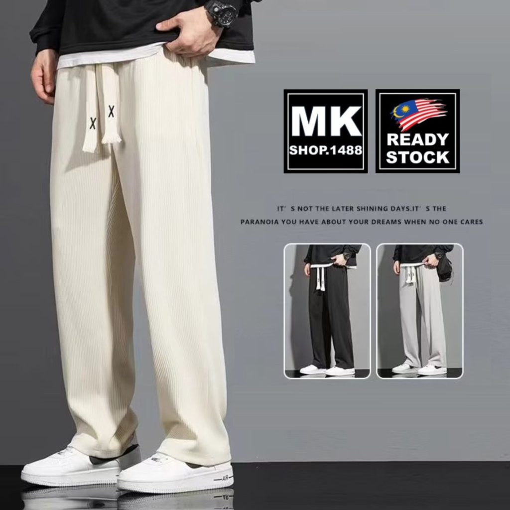MKshop korean straight cut pants men casual sports pants ice slik drawstring pants seluar casual lelaki bertali [K30]