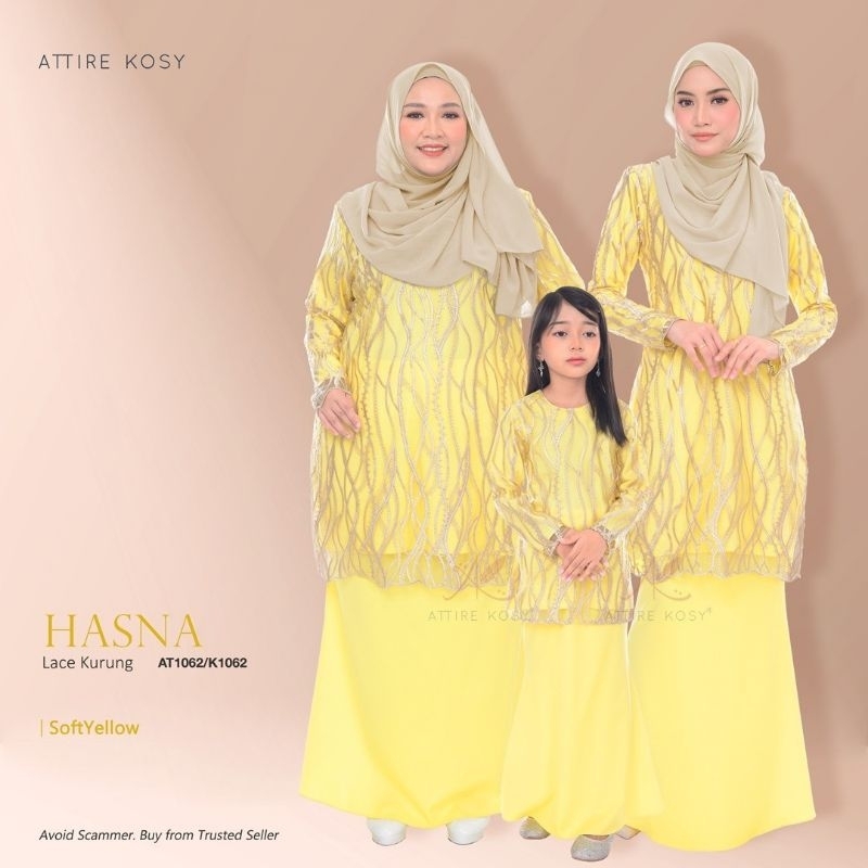 Baju Raya Sedondon Tema Warna Soft Yellow (Kuning Cair) Set Family Ayah Ibu Anak Baju Kurung Baju Melayu Kurta [RAYAFR]
